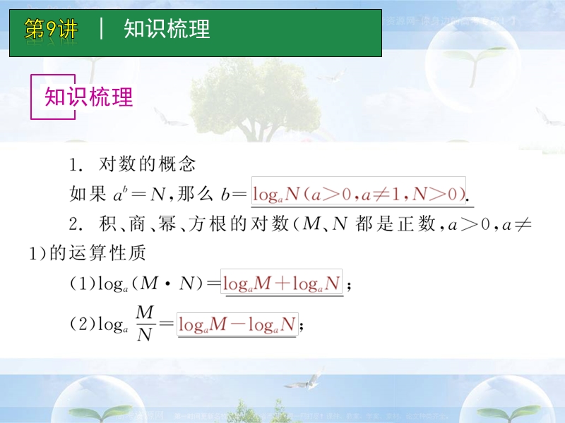 高考数学一轮单元复习：第9讲_对数与对数函数.ppt_第2页