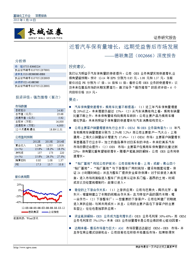 德联集团(002666)深度报告：近看汽车保有量增长_远期受益售后市场发展-2013-01-21.ppt_第1页