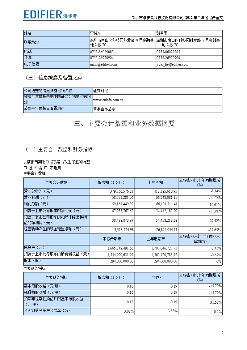 漫步者：2012年半年度报告.ppt_第2页