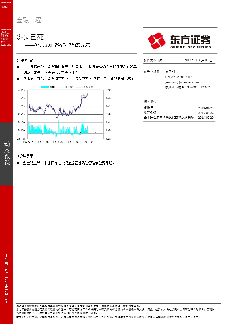 沪深300指数期货动态跟踪：多头已死-130301.ppt_第1页