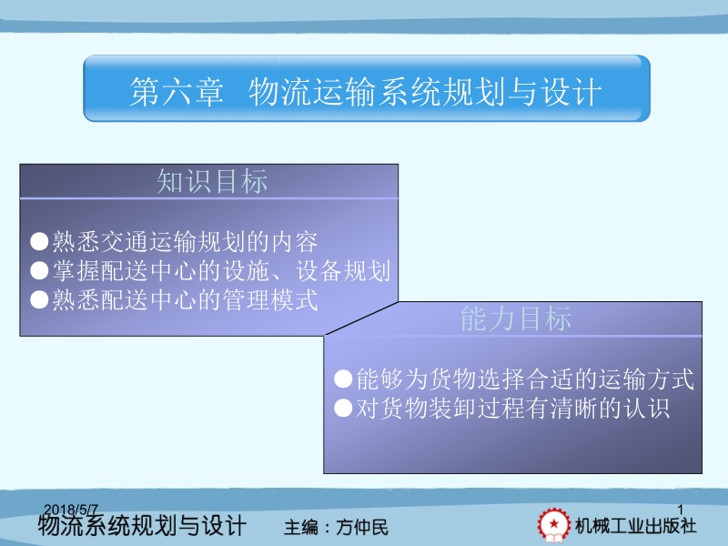 物流系统规划与设计第2版 方仲民 第6章 物流运输系统规划与设计新.ppt_第1页