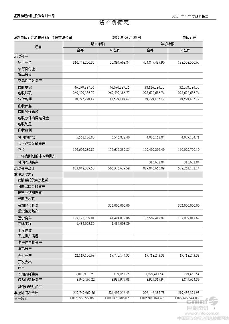 江苏神通：2012年半年度财务报表.ppt_第2页