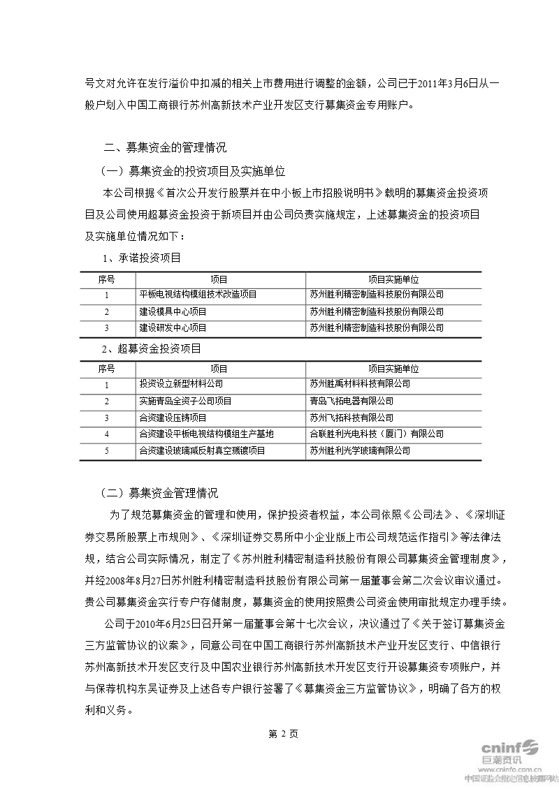 胜利精密：募集资金2011年度使用情况鉴证报告.ppt_第3页