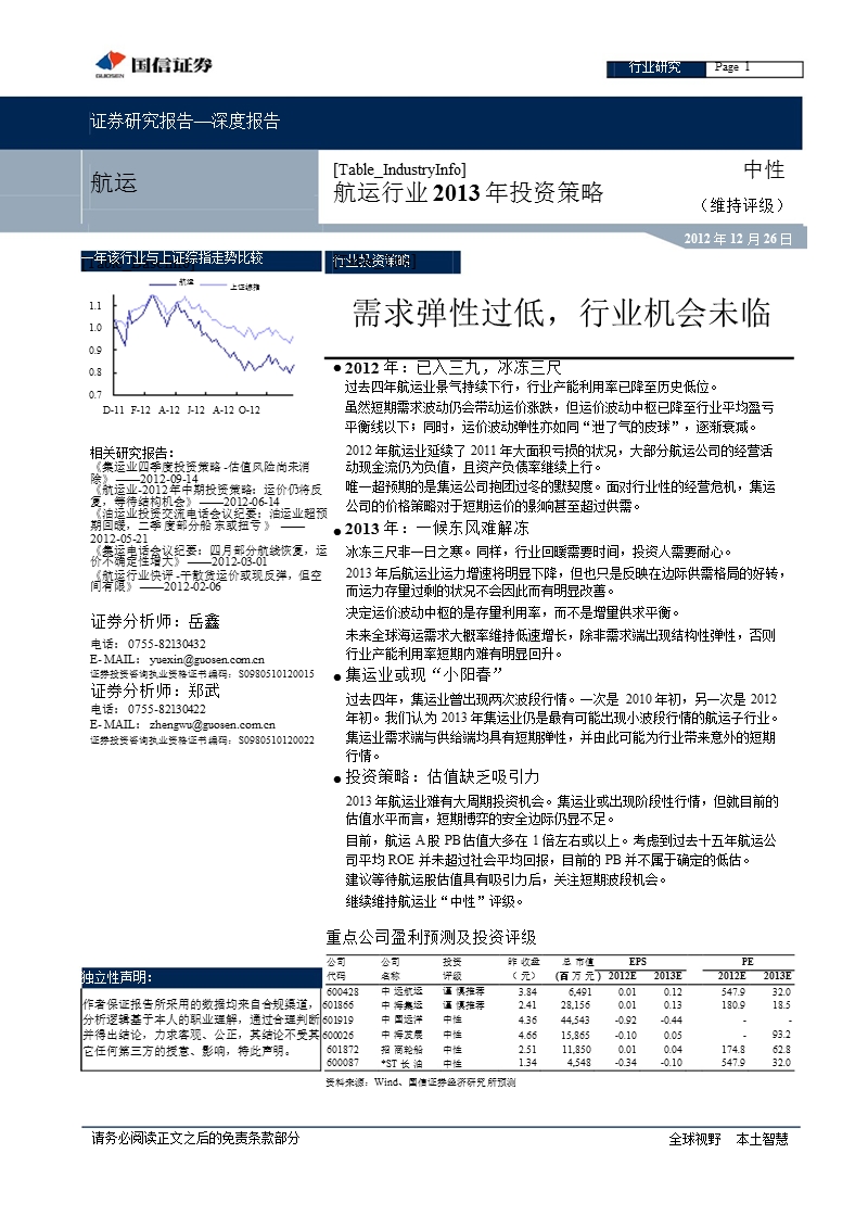 航运业2013年投资策略：需求弹性过低_行业机会未临-2012-12-26.ppt_第1页