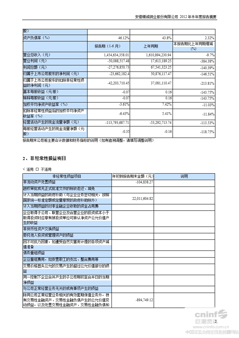 精诚铜业：2012年半年度报告摘要（更新后）.ppt_第2页