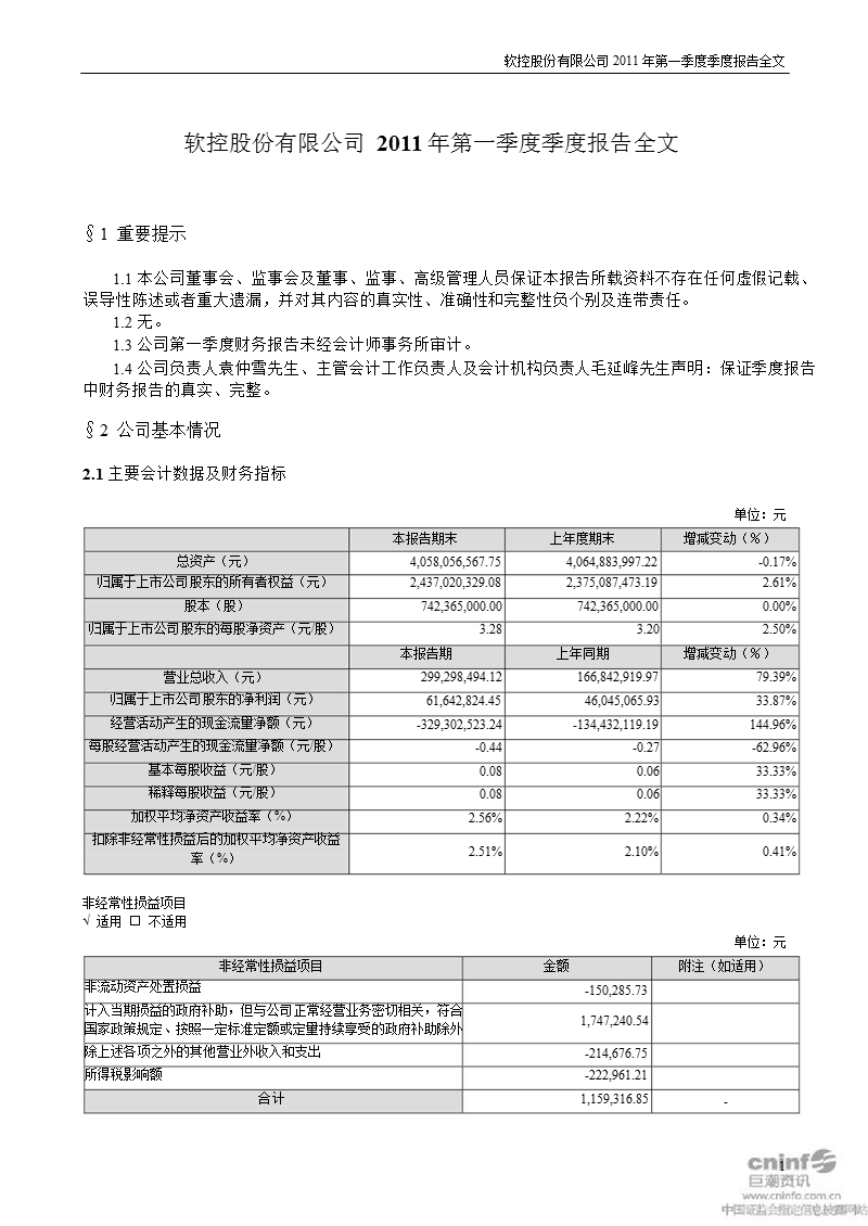 软控股份：2011年第一季度报告全文.ppt_第1页