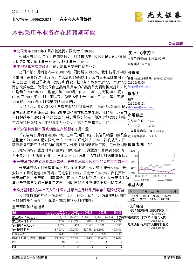 长安汽车(000625)本部乘用车业务存在超预期可能-130205.ppt_第1页