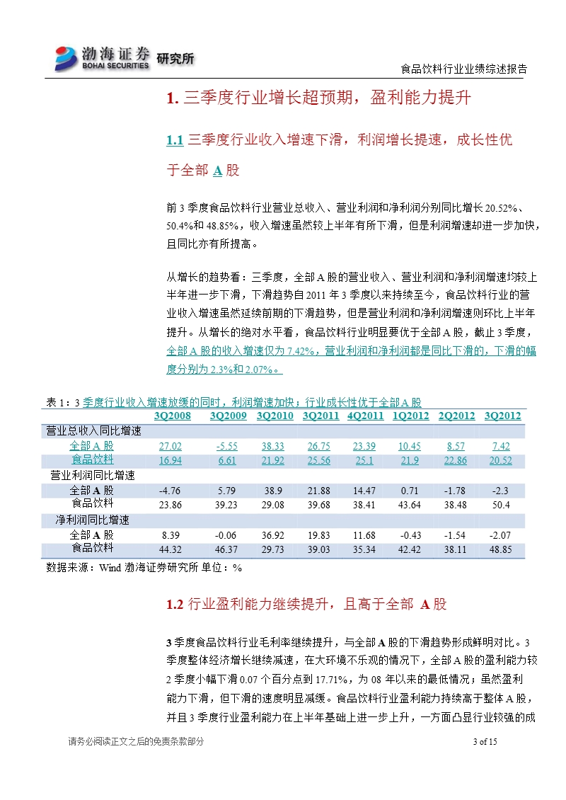 食品饮料行业三季报综述：行业利润增速环比加快_白酒公司业绩亮眼-2012-11-07.ppt_第3页