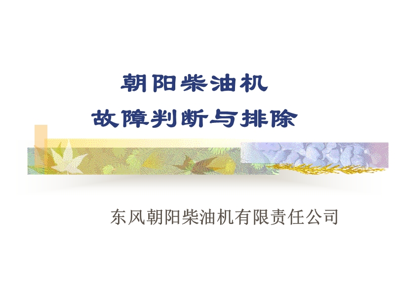 郑州日产皮卡培训--朝阳柴油机故障判断与排除.ppt_第1页