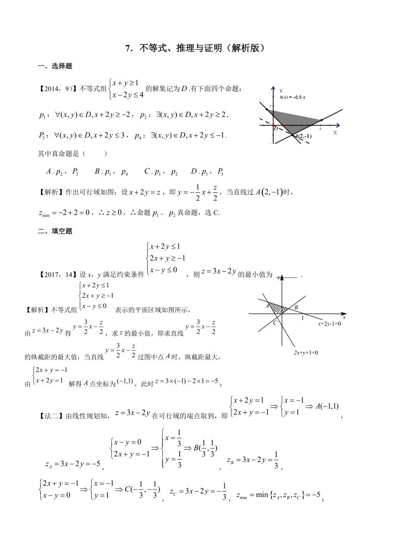 2011—2017年新课标全国卷1理科数学分类汇编——7．不等式、推理与证明.doc_第2页