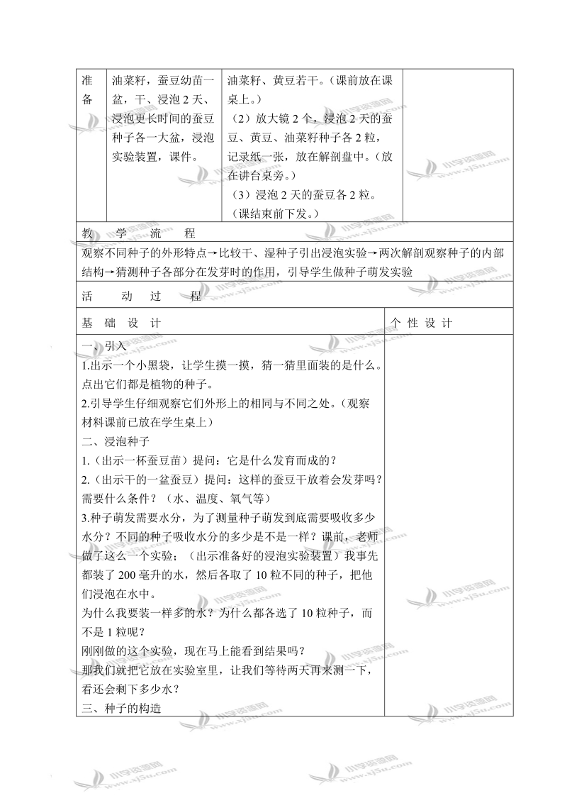 （教科版）四年级科学下册教案 种子的萌发 2.doc_第2页