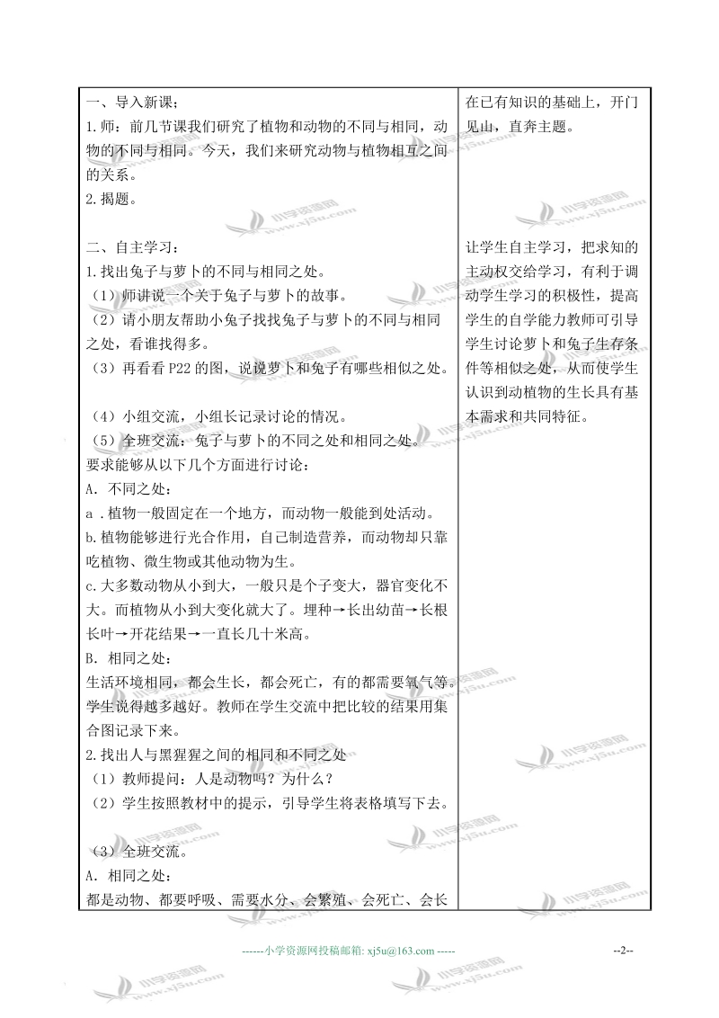 （苏教版）三年级科学上册教案 植物 动物 人 2.doc_第2页