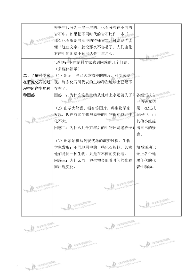 （苏教版）六年级科学下册教案 化石告诉我们什么 3 第二课时.doc_第2页