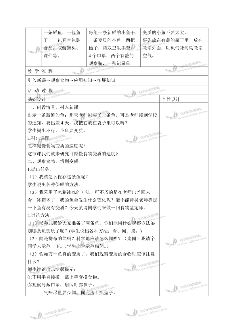 （教科版）四年级科学下册教案 减慢食物变质的速度 3.doc_第2页