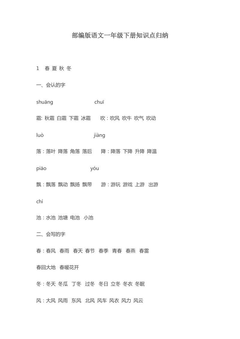 一年级下语文期末试题部编(人教版)一年级语文下册知识点归纳-全册人教版（2016部编版）.docx_第2页