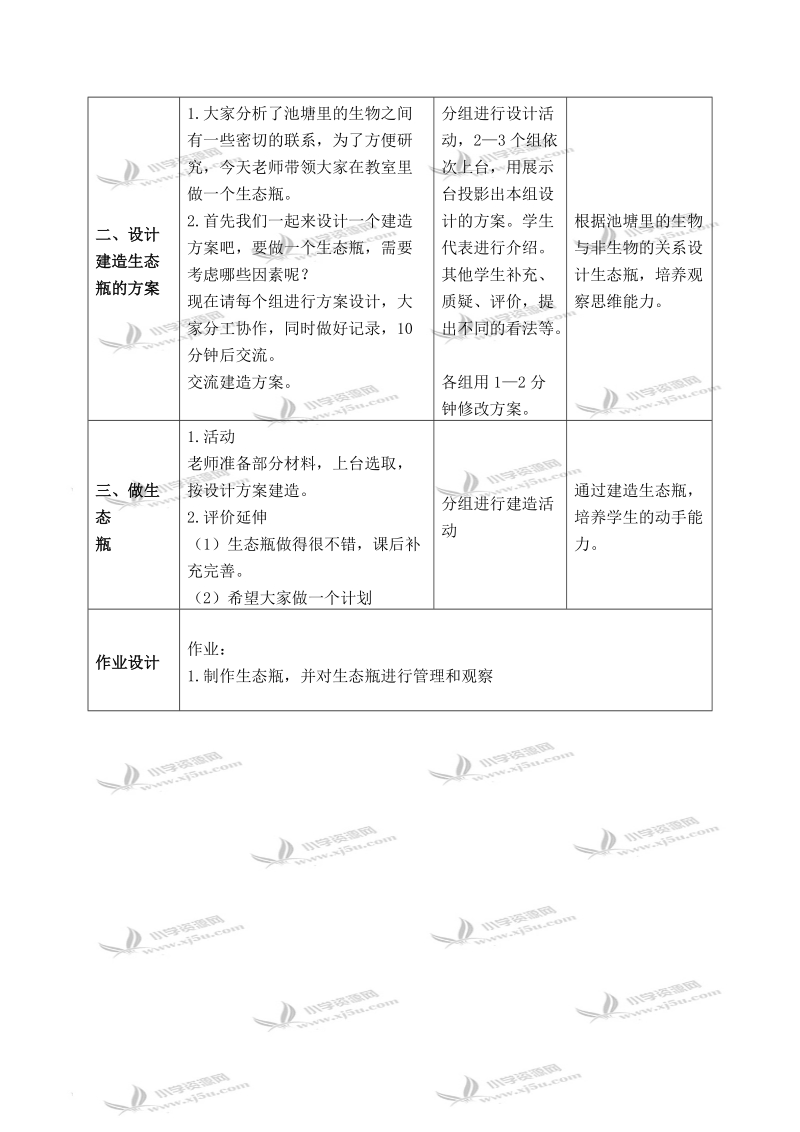 （教科版）五年级科学上册教案 做一个生态瓶 2.doc_第2页