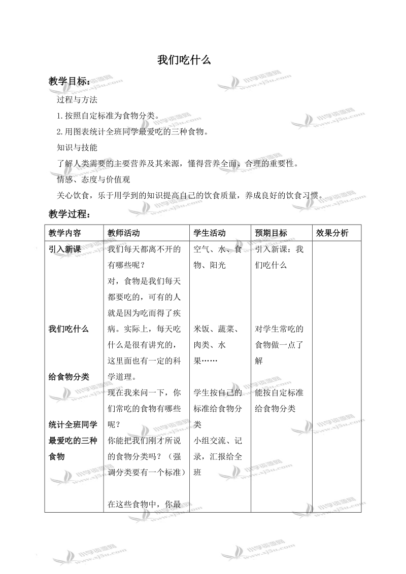 （苏教版）四年级科学上册教案 我们吃什么.doc_第1页