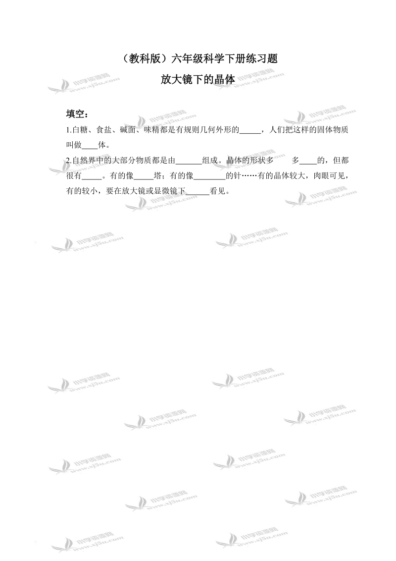 （教科版）六年级科学下册练习题 放大镜下的晶体 1.doc_第1页