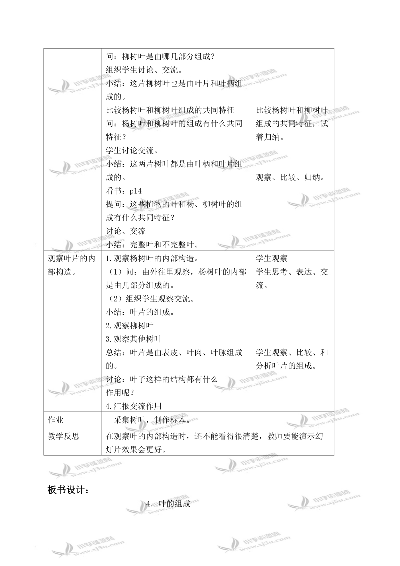 （首师大版）四年级科学上册教案 叶的组成 2.doc_第2页