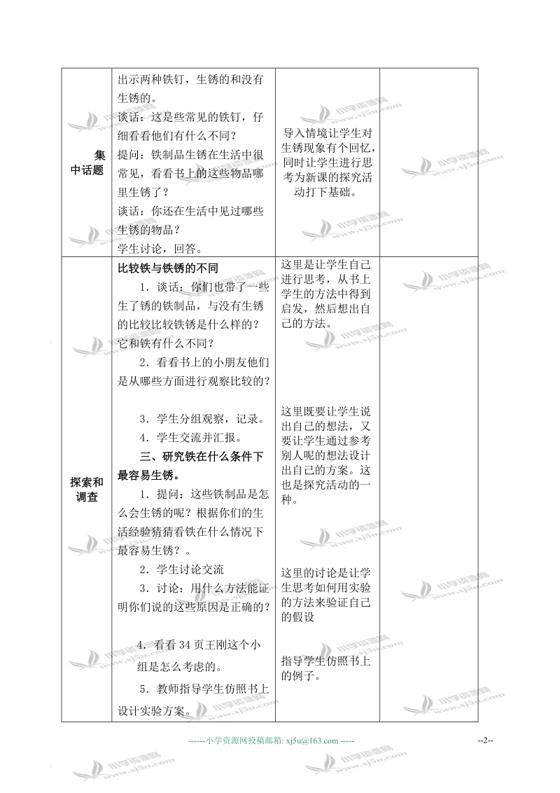 （苏教版）六年级科学上册教案 铁钉生锈了 1.doc_第2页