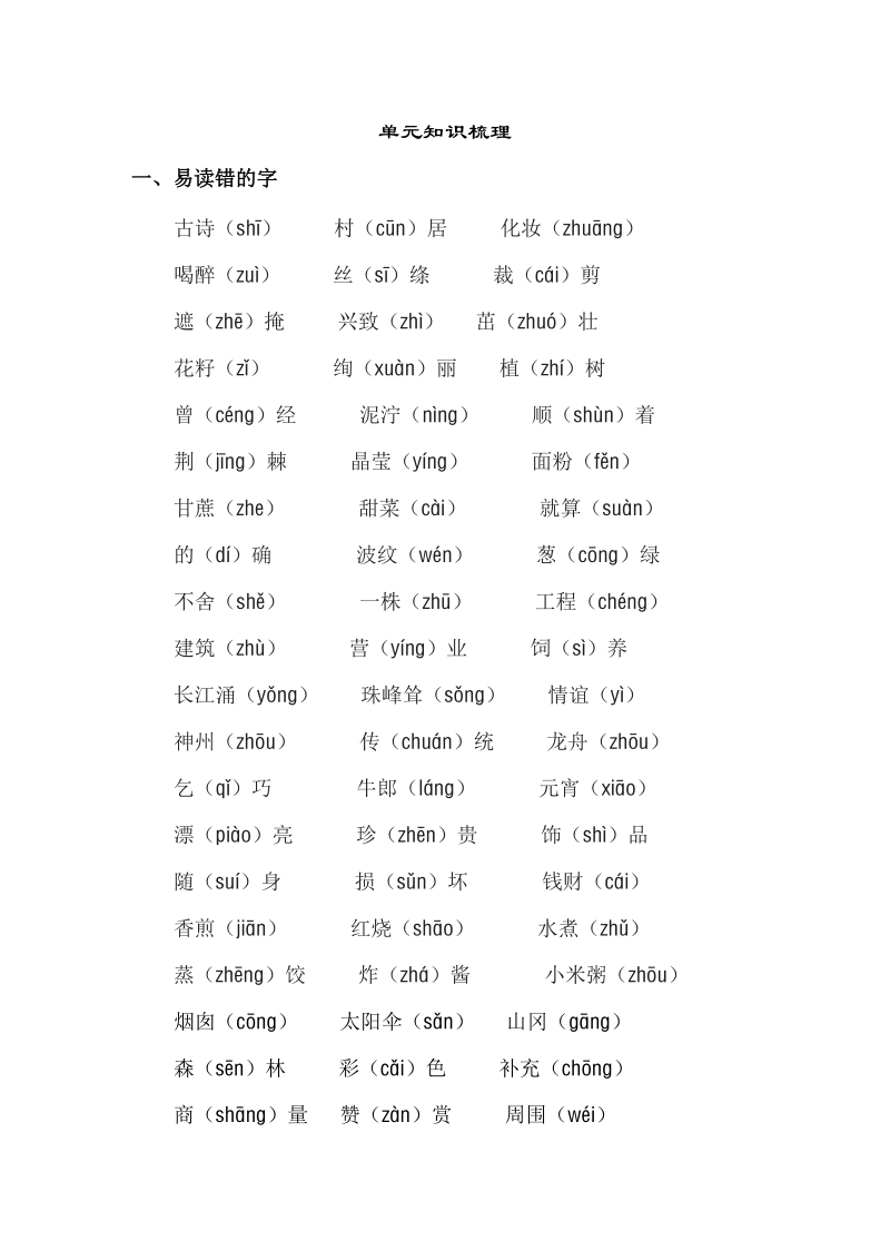 二年级下语文模拟试题部编版二年级下册专项知识梳理人教版（2016部编版）.doc_第1页