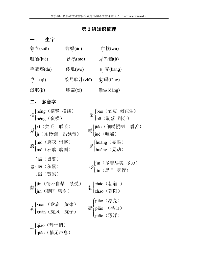 五年级下语文单元测试018 人教版五下第2组知识梳理人教新课标.pdf_第1页