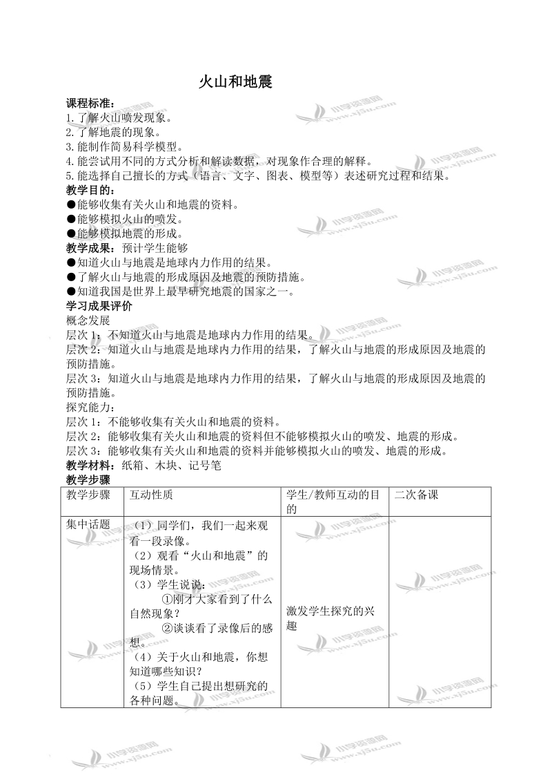 （苏教版）六年级科学上册教案 火山与地震 2.doc_第1页