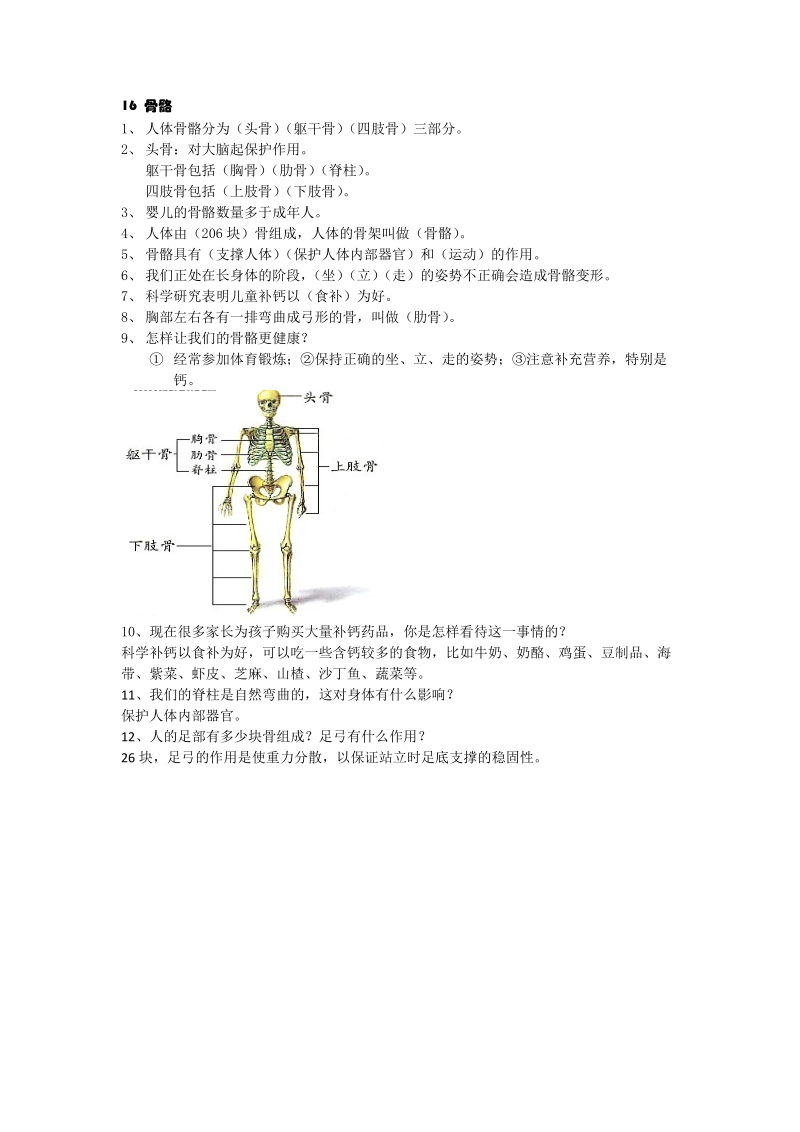 三年级下科学一课一练一课一练 16 骨骼青岛版（六三制）.doc_第1页