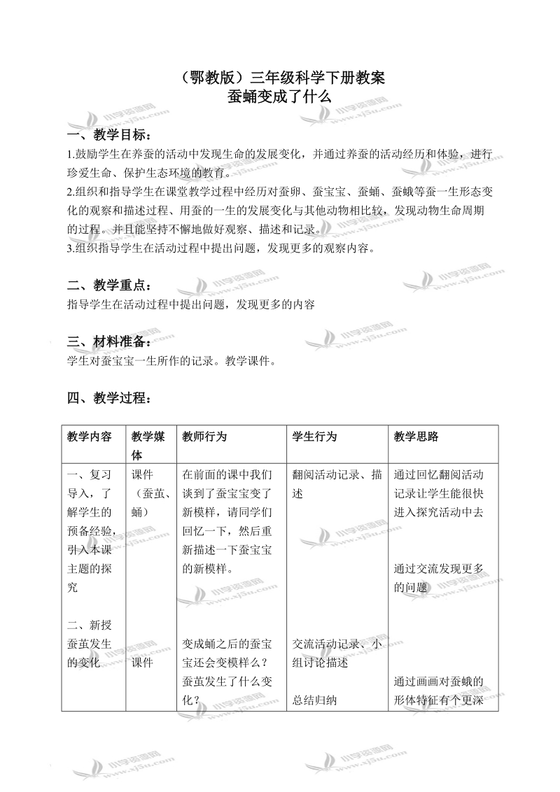 （鄂教版）三年级科学下册教案 蚕蛹变成了什么 2.doc_第1页