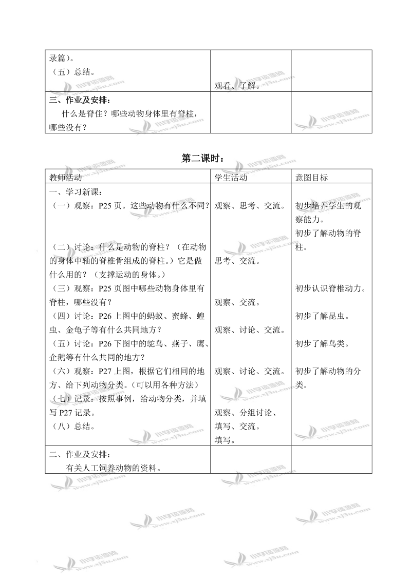 （首师大版）三年级科学上册教案 动物世界 1.doc_第2页