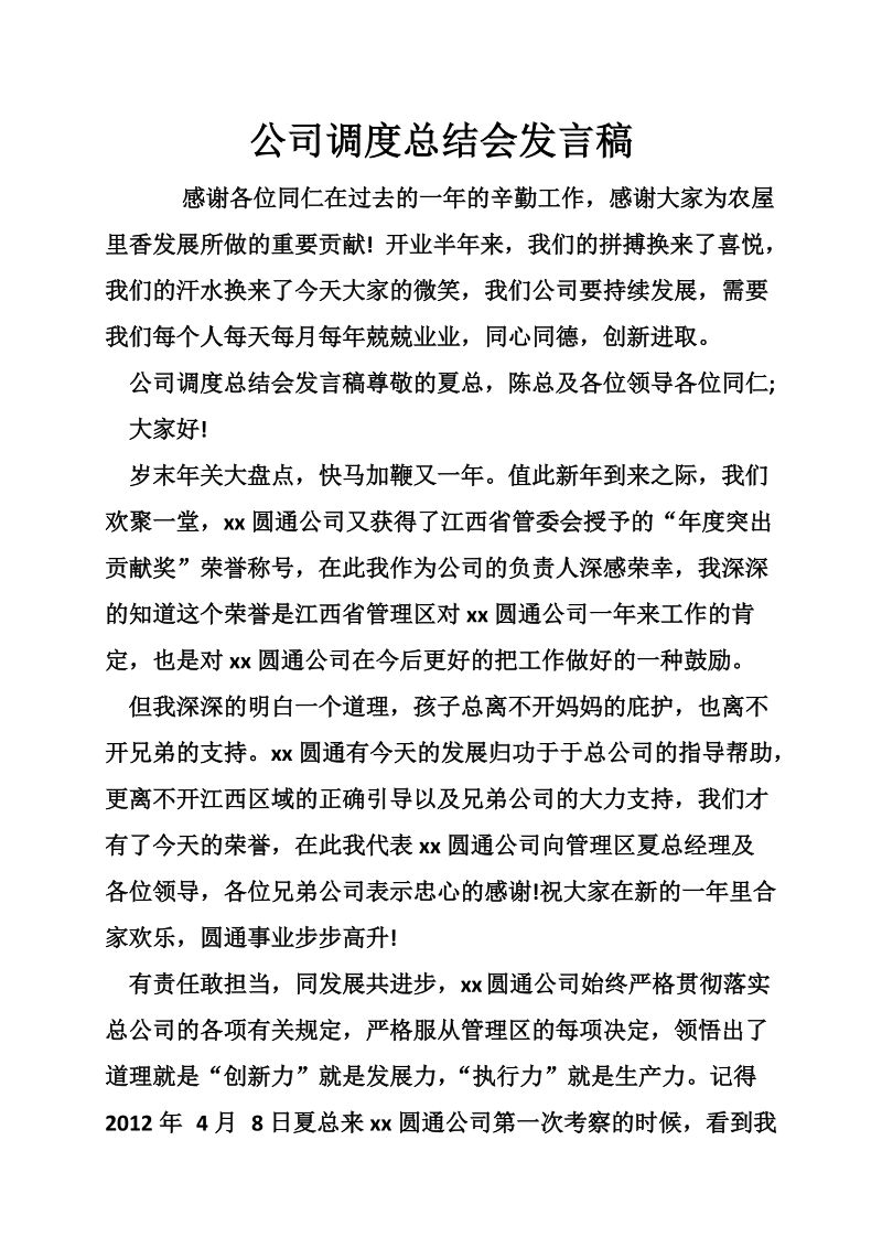 公司调度总结会发言稿.doc_第1页