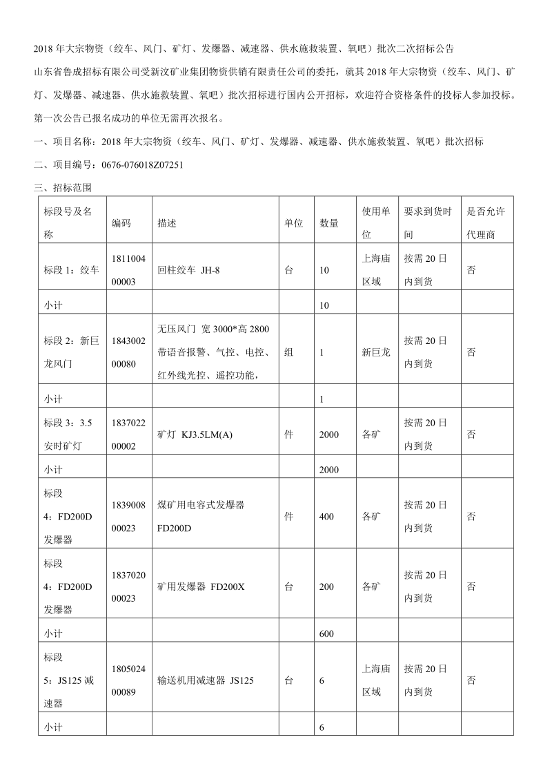 2018年大宗物资（绞车、风门、矿灯、发爆器、减速器、供水.doc_第1页