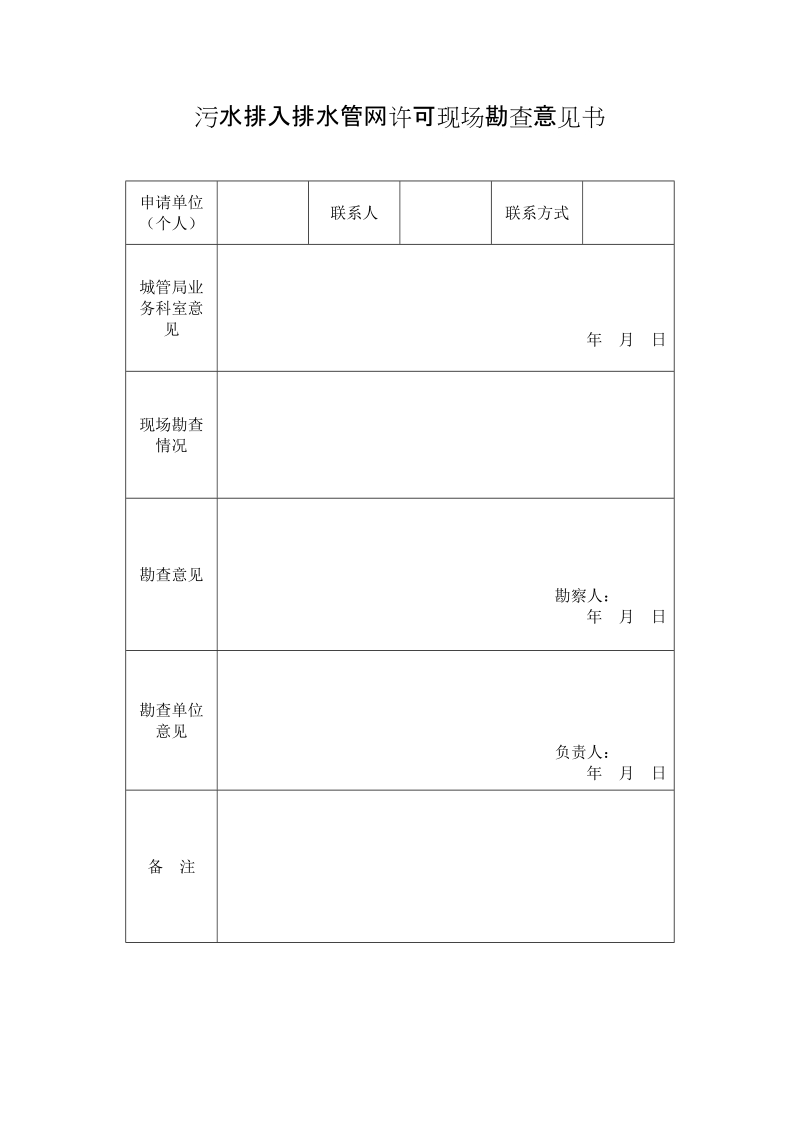 污水排入排水管网许可现场勘查意见书.doc_第1页