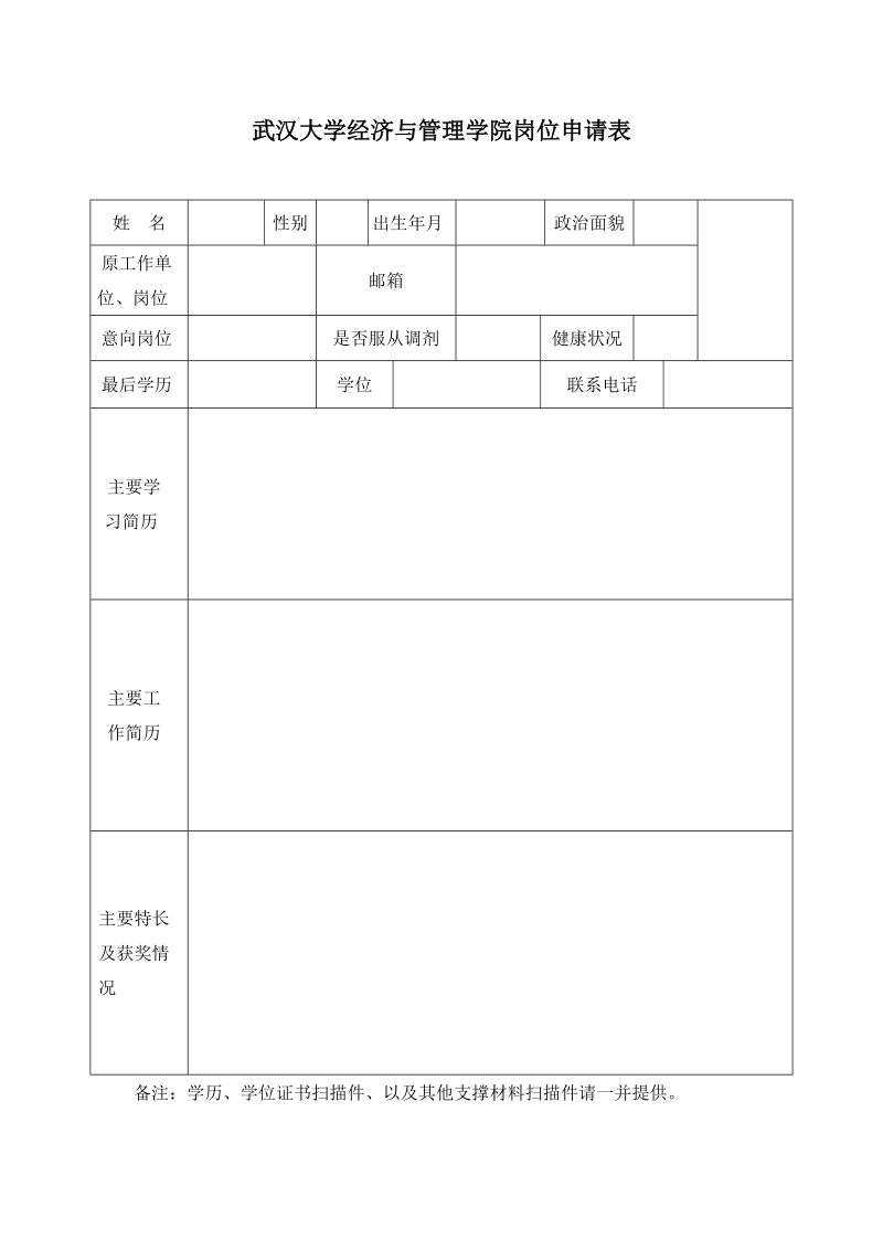 武汉大学经济与管理学院岗位申请表.doc_第1页