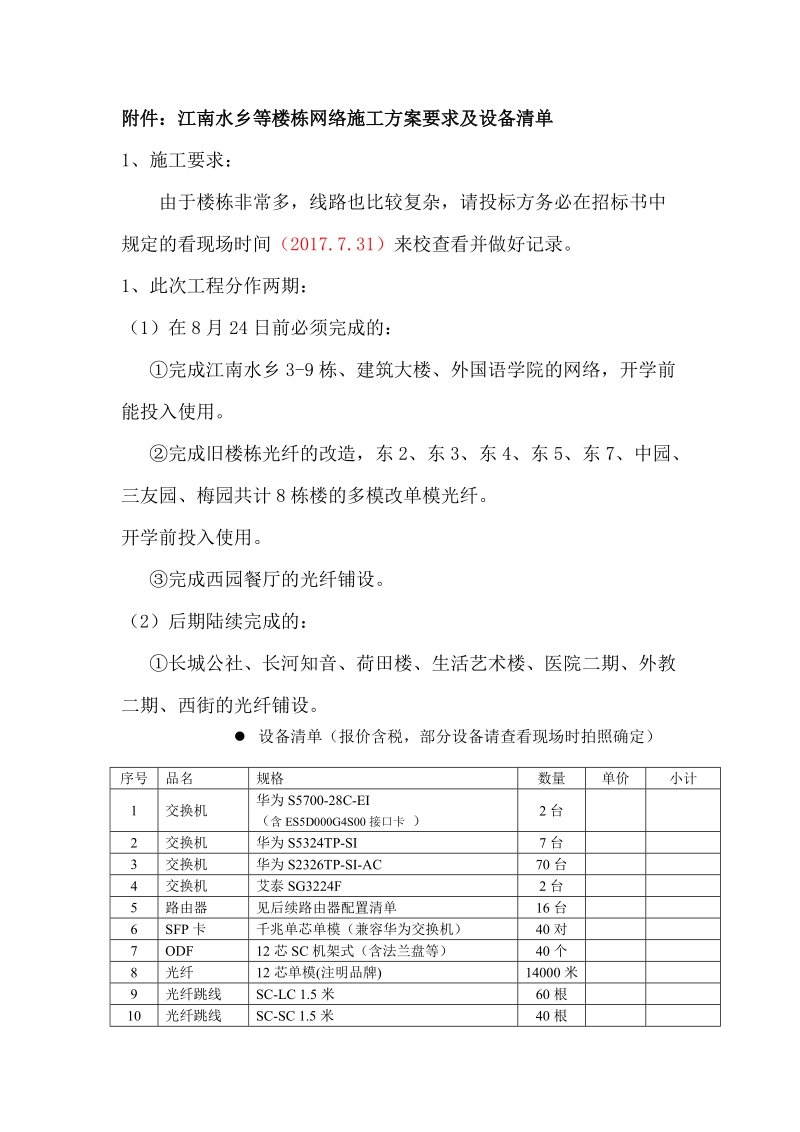 附件：江南水乡等楼栋网络施工方案要求及设备清单.doc_第1页