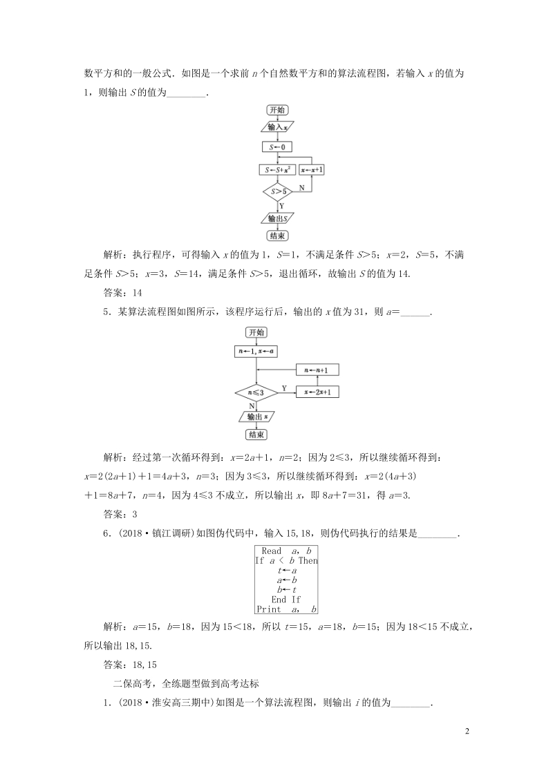 江苏专版2019版高考数学一轮复习第十章算法初步复数推理与证明课时跟踪检测四十六算法初步文201805284213.doc_第2页