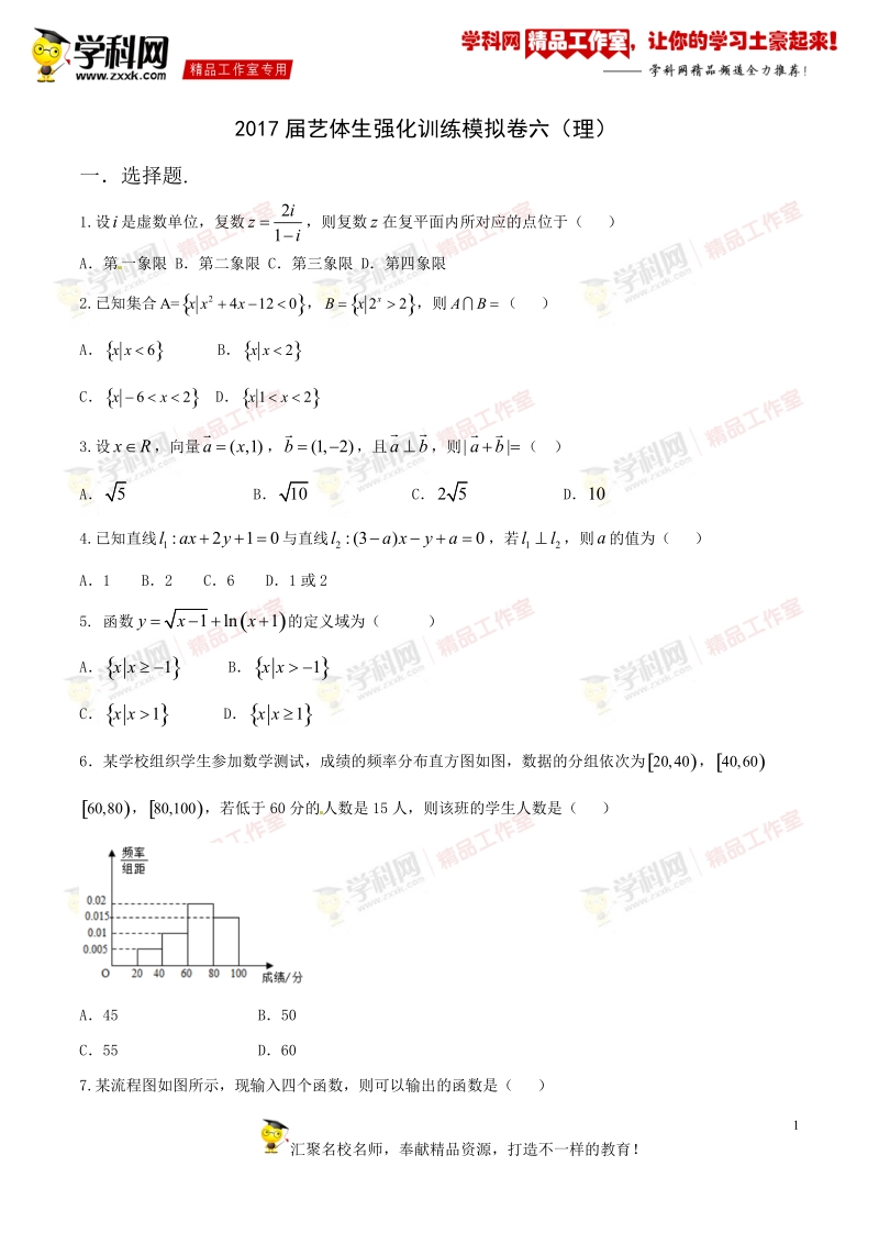 2017届艺体生强化训练模拟卷六（理）.doc_第1页