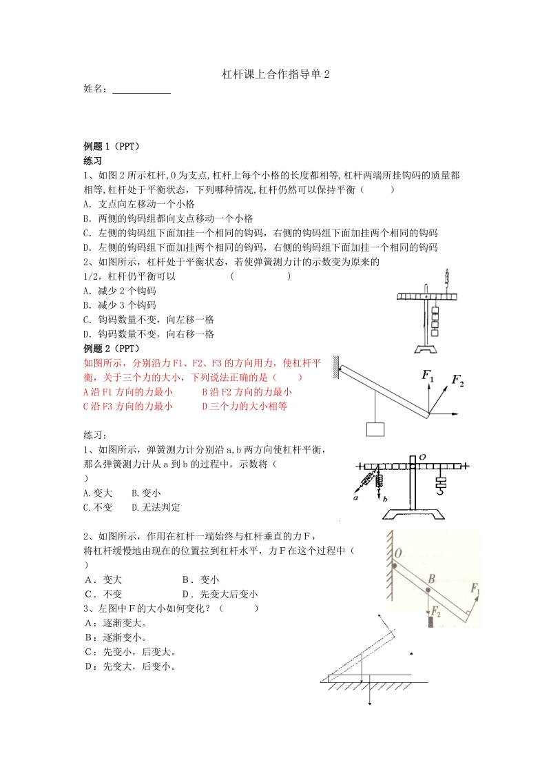 杠杆专题复习学案2.doc_第1页