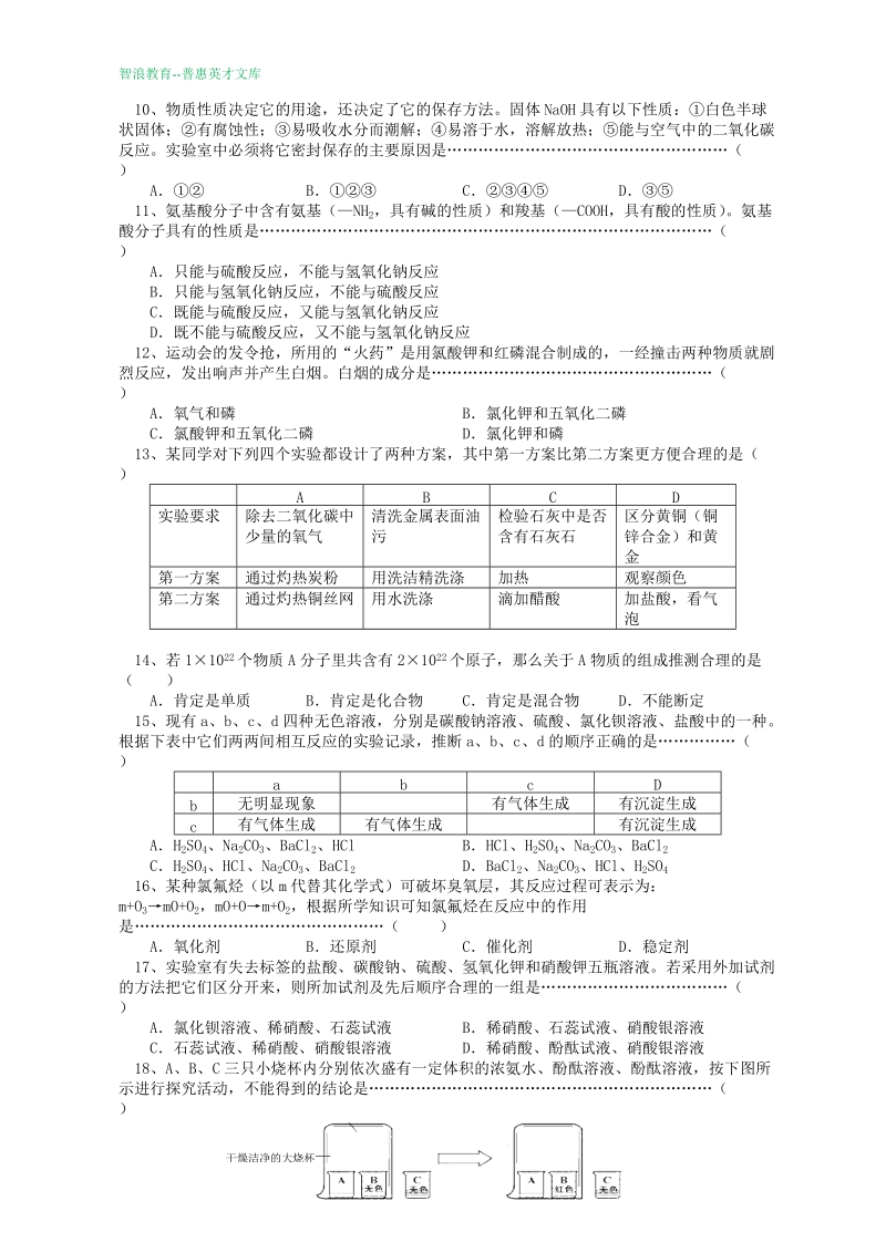 2011年上海市初三化学竞赛（天原杯）预赛试卷.doc_第2页