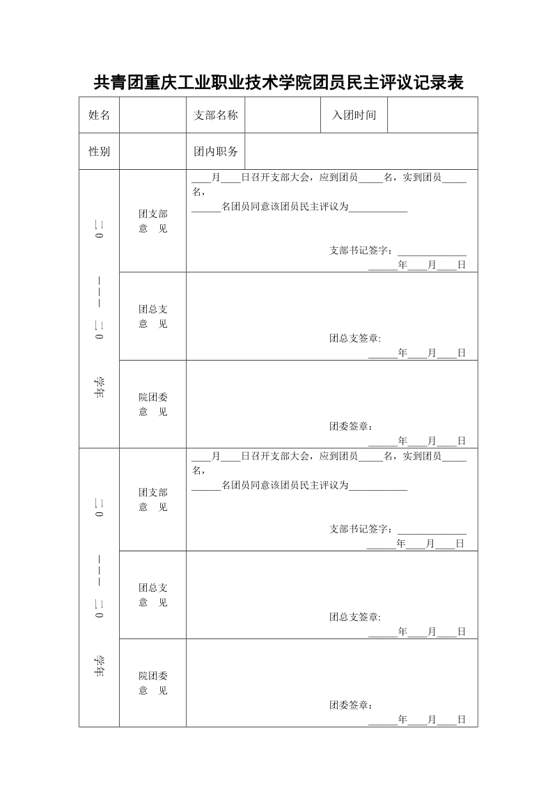 共青团重庆工业职业技术学院团员民 主评议记录表.doc_第1页