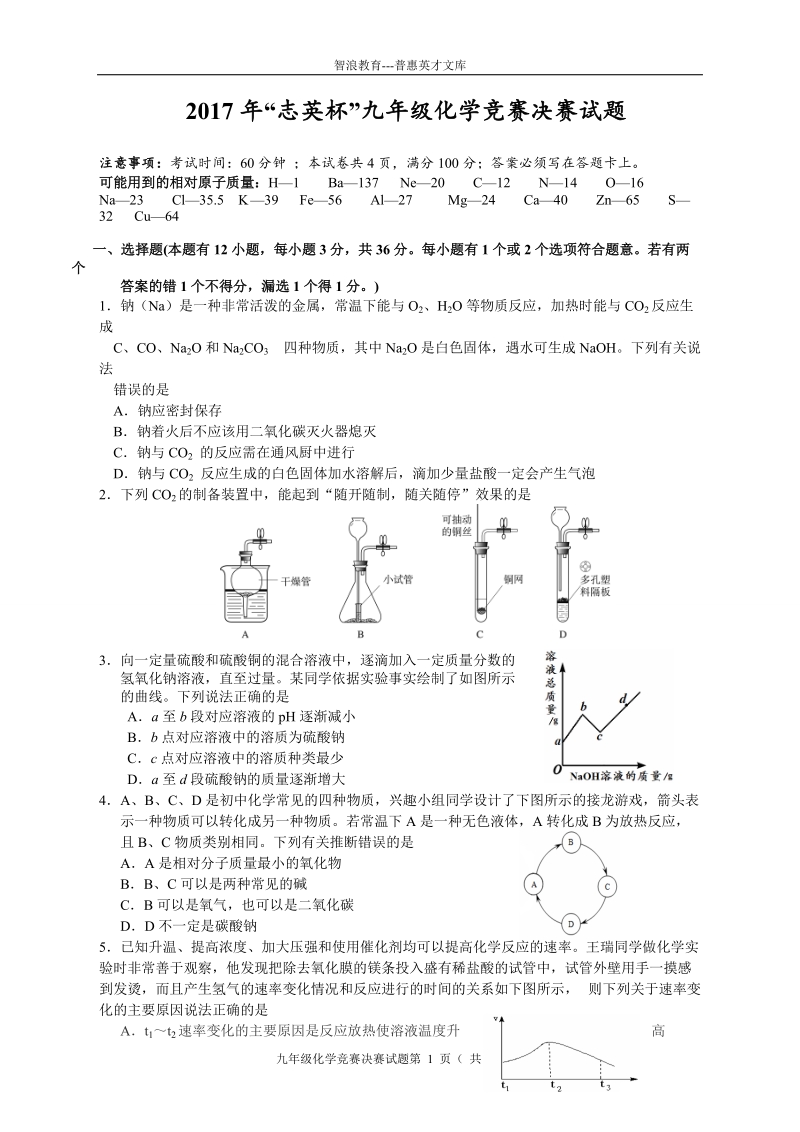 2017年志英杯九年级化学竞赛决赛试题.doc_第1页