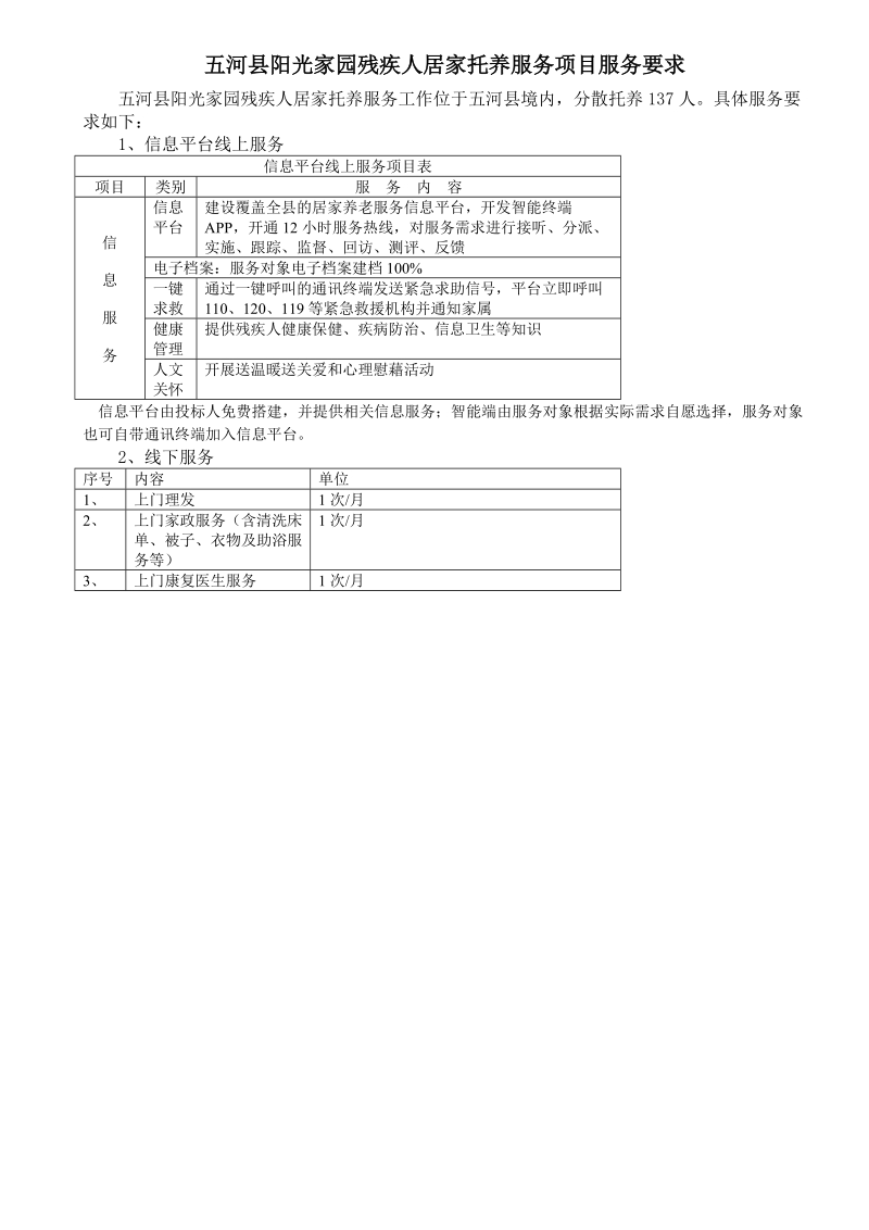 五河阳光家园残疾人居家托养服务项目服务要求.doc_第1页