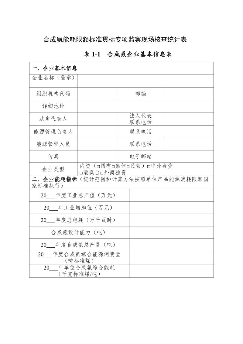 合成氨能耗限额标准贯标专项监察现场核查统计表.doc_第1页