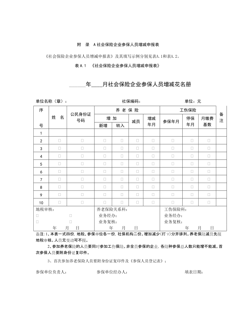 附 录 A社会保险企业参保人员增减申报表.doc_第1页