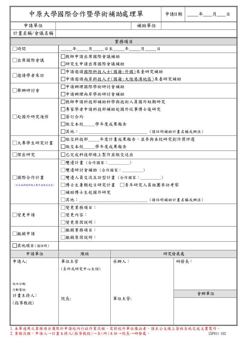 中原大学国际合作暨学术补助处理单.doc_第1页