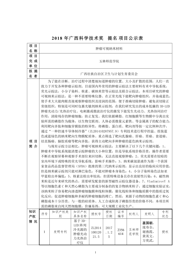 2018年广西科学技术奖提名项目公示表.doc_第1页