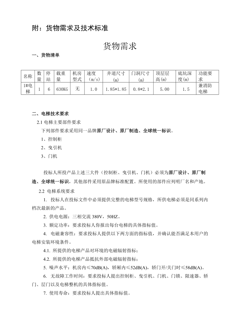 附：货物需求及技术标准.doc_第1页