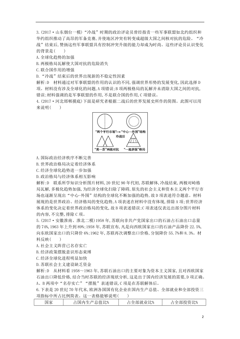 2018届高考历史二轮复习第一部分现代篇信息文明时代的世界与中国板块11多极化与全球化趋势_第二次世界大战后世界的发展演变试题.doc_第2页