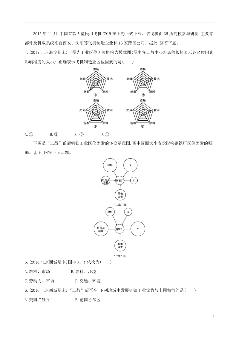 北京专用2019版高考地理一轮复习第三部分人文地理第十二单元工业地域的形成与发展第一讲工业的区位选择夯基提能作业本.doc_第2页