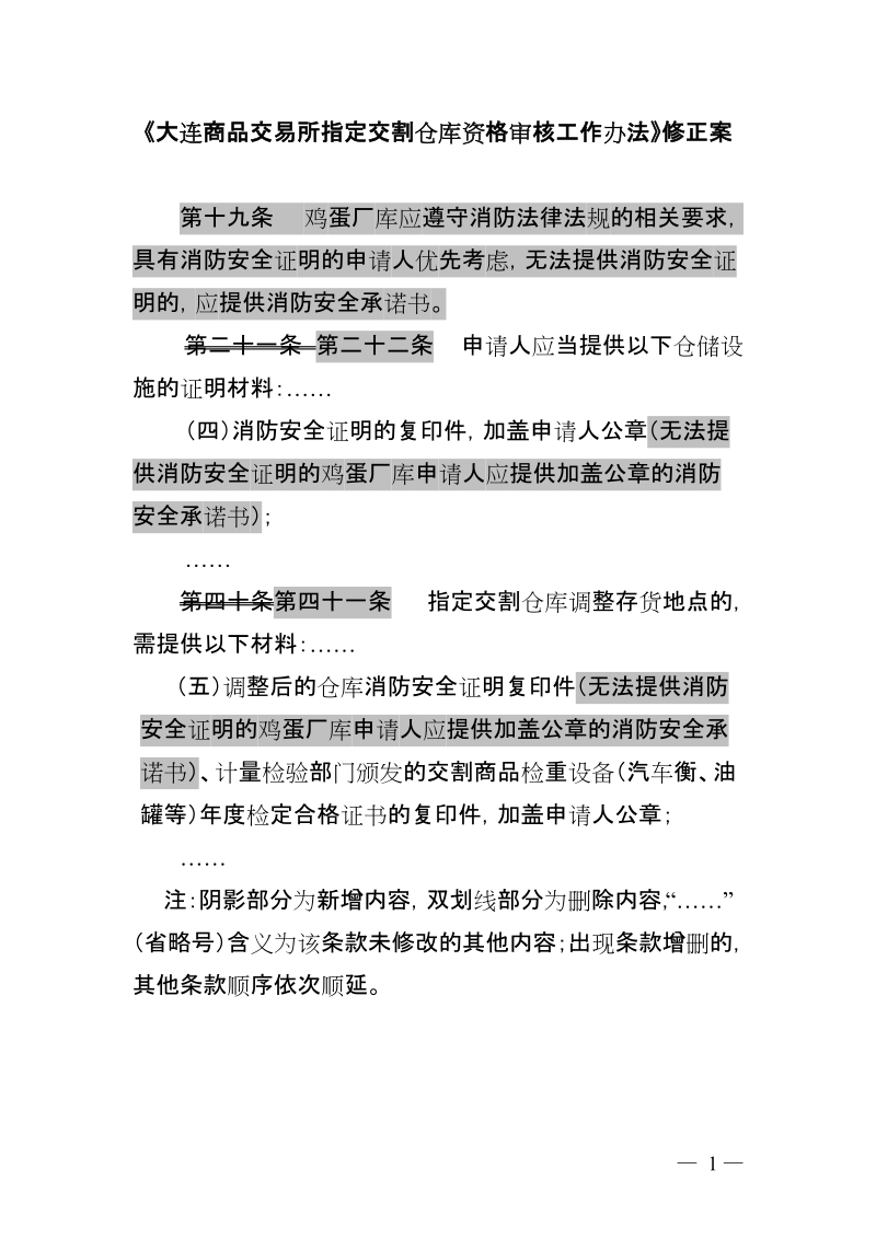 大连商品交易所指定交割仓库资格审核工作办法修正案.doc_第1页